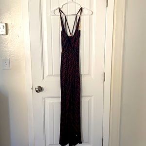 Black grey orange striped maxi dress